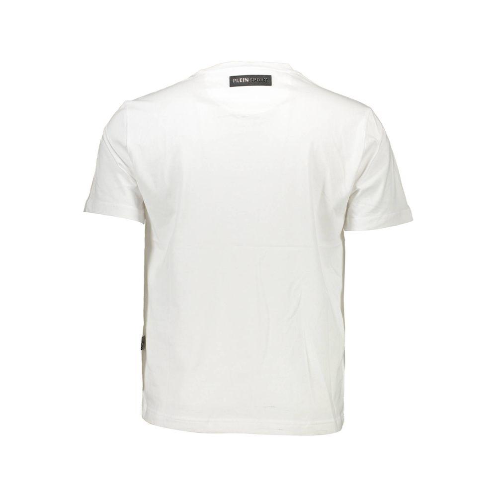 Back view of Plein Sport white cotton men's t-shirt showcasing logo and clean design.