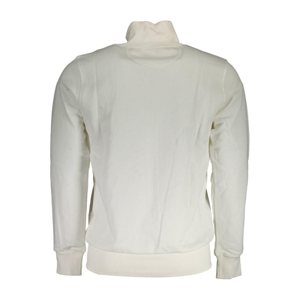 Back view of La Martina white cotton men's sweater with long sleeves and ribbed cuffs.