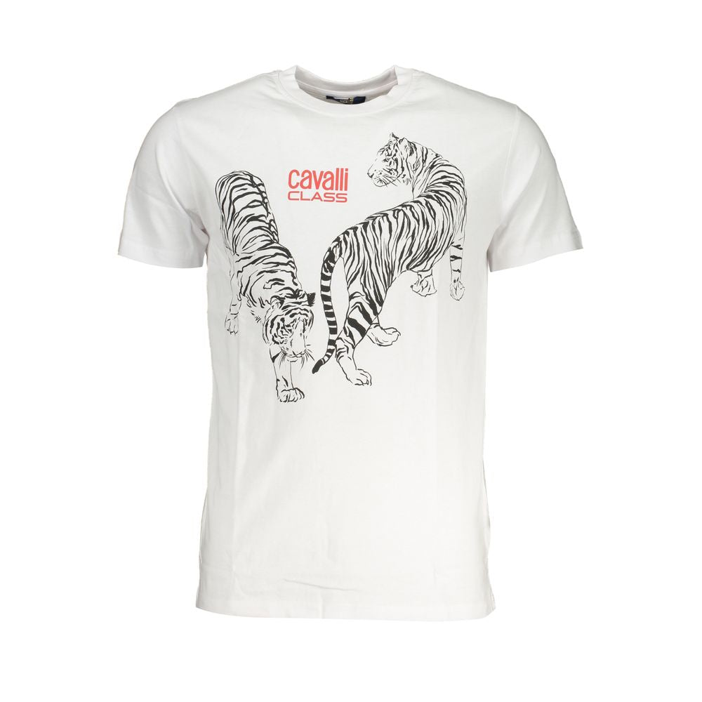 Cavalli Class White Cotton T-Shirt Cavalli Class Beige