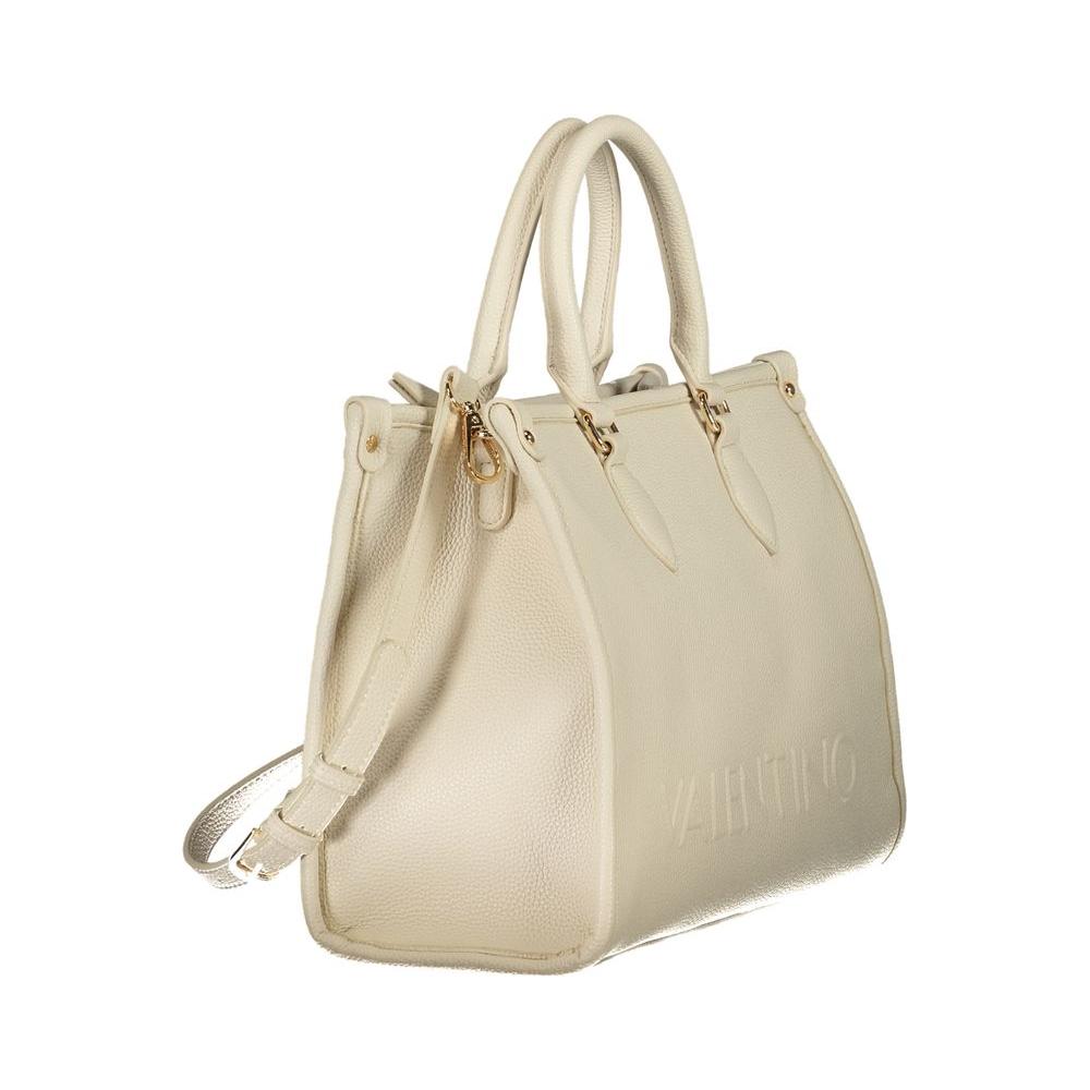 Valentino beige polyethylene handbag with handles, adjustable strap, internal pocket, phone spaces, protective feet, logo, and zip closure.
