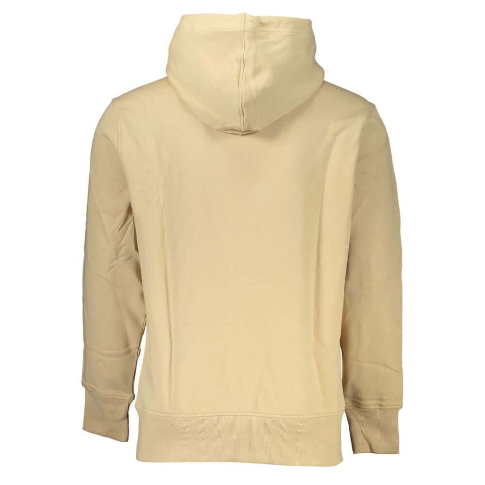 Calvin Klein Beige Brushed Cotton Hooded Sweatshirt, back view, featuring soft fabric and sleek design for casual wear.