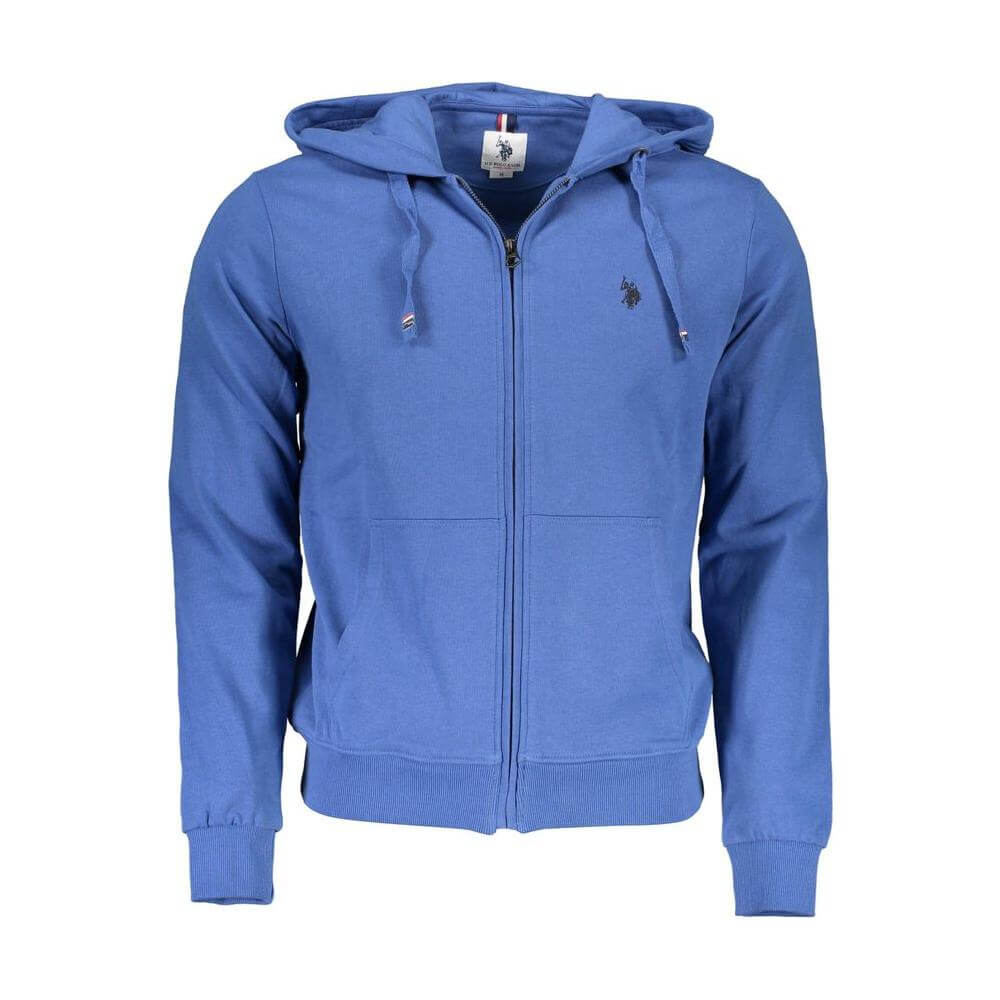 U.S. POLO ASSN. blue cotton men's hoodie with logo, long sleeves, and zipper closure, showcasing casual sophistication and comfort.