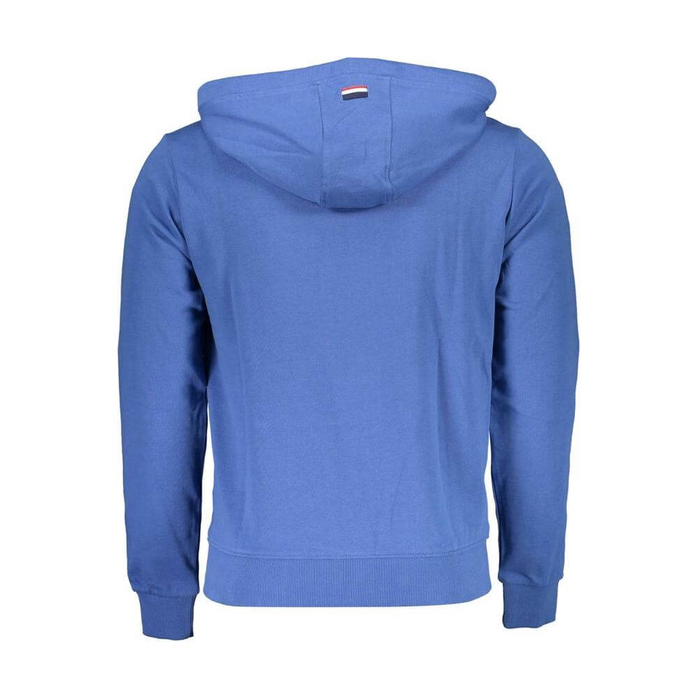 U.S. POLO ASSN. blue cotton men’s hoodie, featuring long sleeves and a stylish hood, ideal for casual sophistication and comfort.
