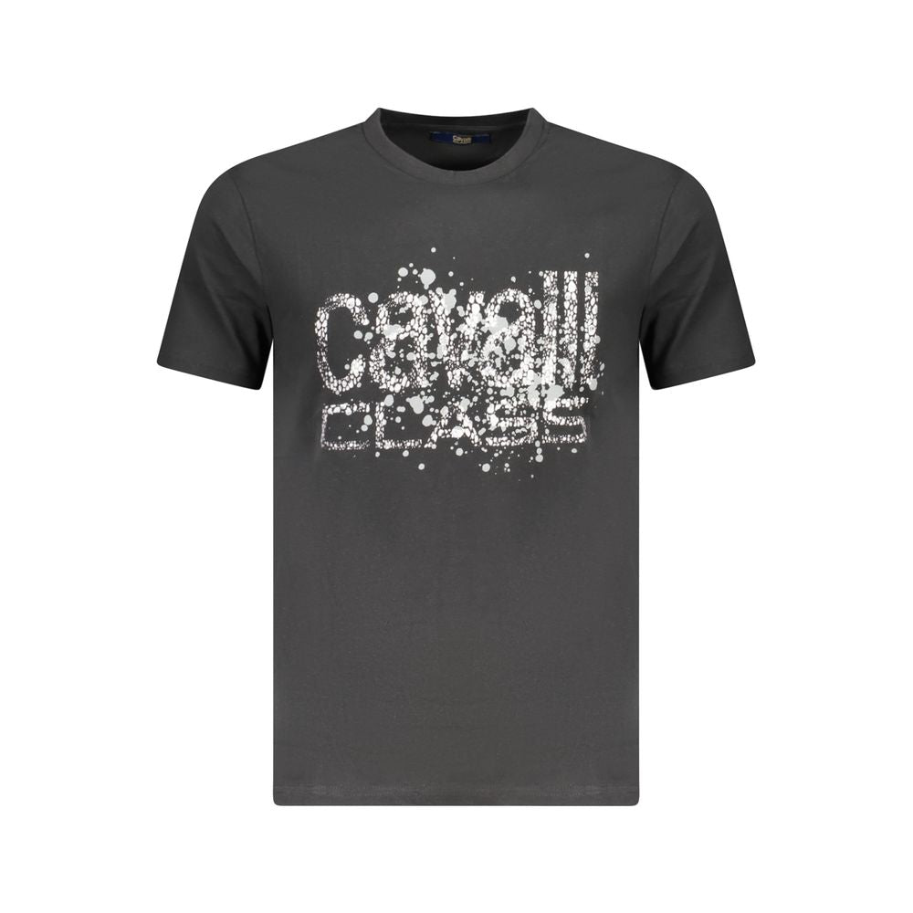 Cavalli Class Black Cotton Men’s T-Shirt with Logo Print, Short Sleeve Crew Neck, Premium Quality Fashion Apparel