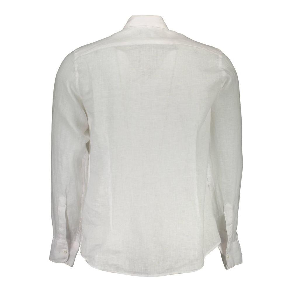 La Martina White Linen Men Shirt La Martina Light Gray