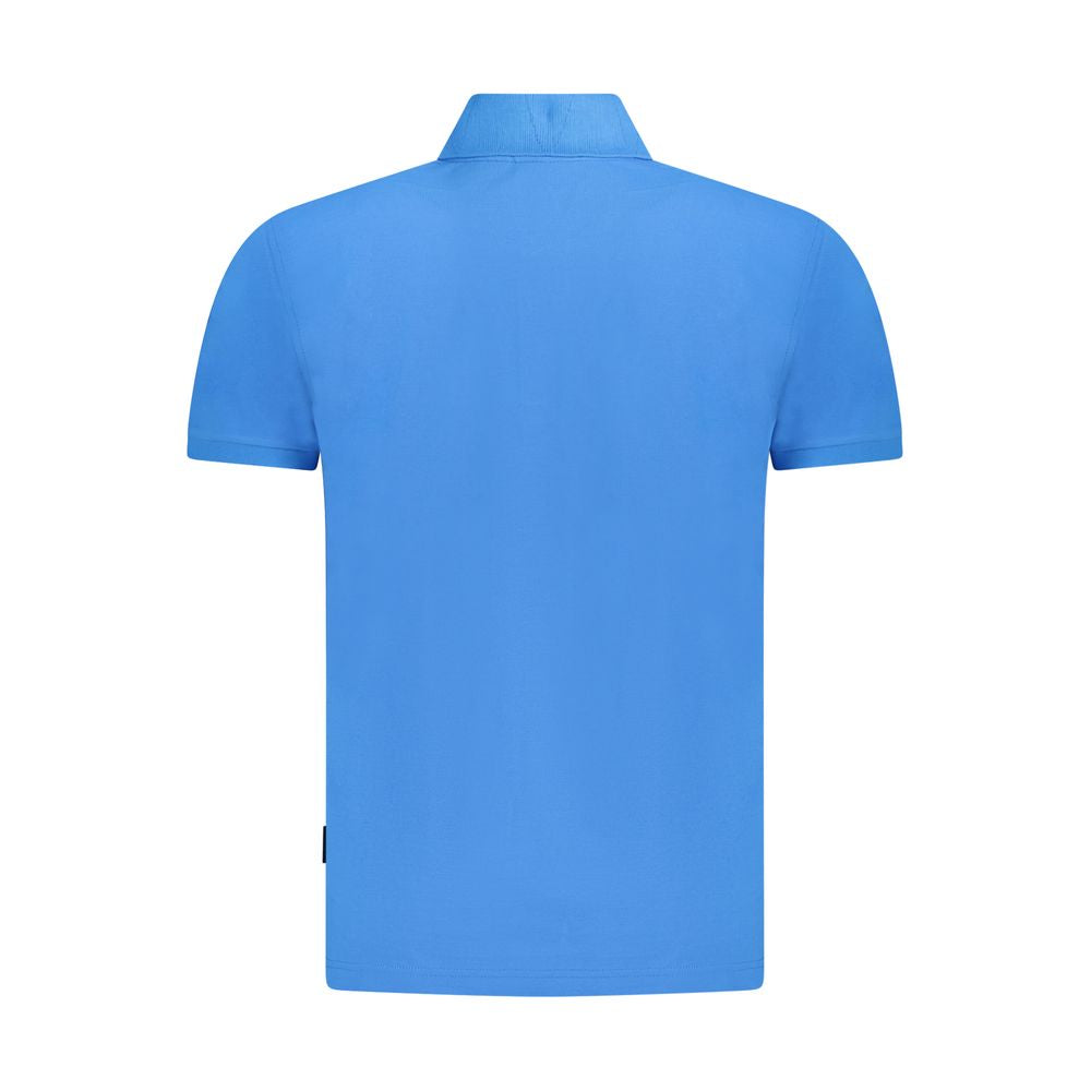 Napapijri blue cotton men's polo shirt rear view, showcasing relaxed fit and classic style.