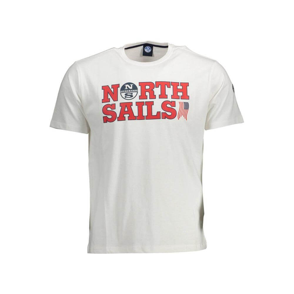 North Sails White Cotton Men's T-Shirt with Bold Logo Print, Short Sleeve, Ideal for Trendsetters Seeking Comfort and Style