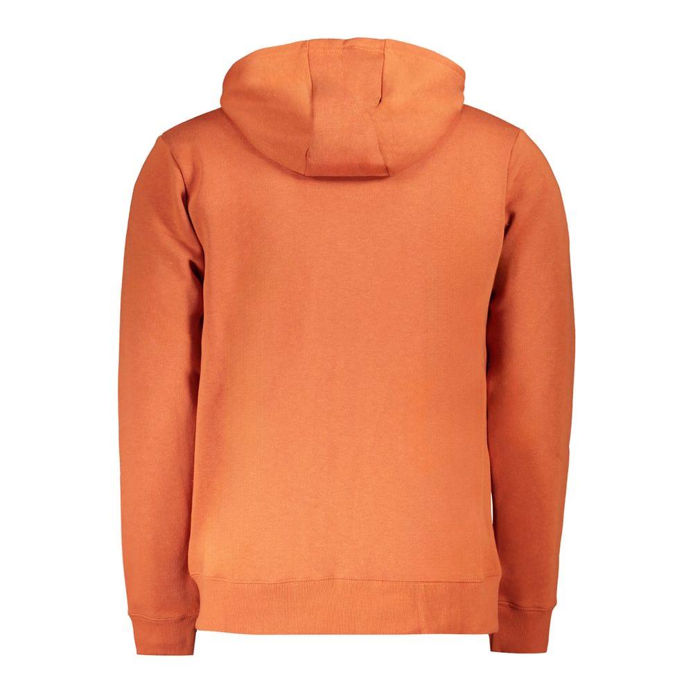 Rear view of Norway 1963 brown cotton men's sweater with hood and long sleeves, showcasing the cozy and casual design.