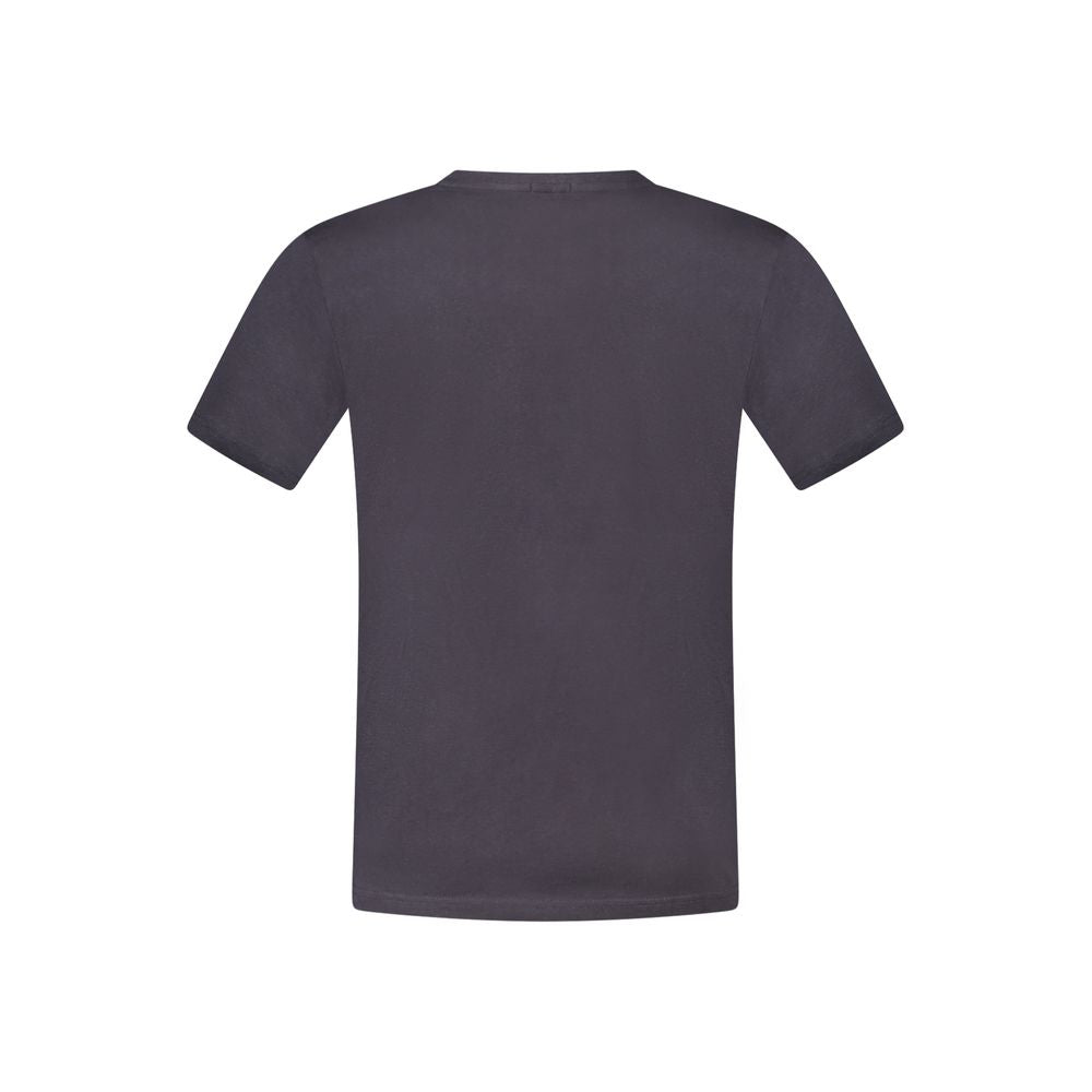 Back view of Rifle blue cotton men's T-shirt, featuring short sleeves and a crew neck design in a contemporary style.