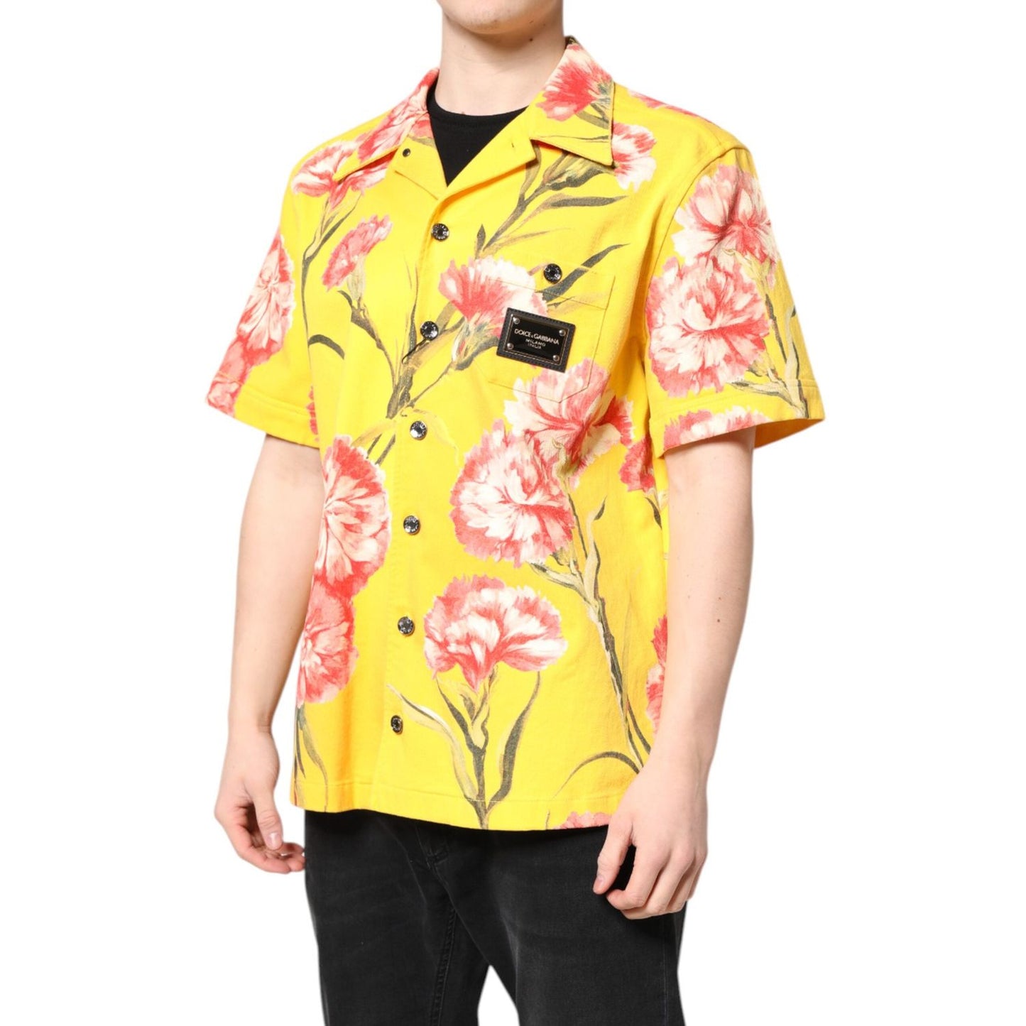 Dolce & Gabbana Yellow Floral Men Button Down Casual Shirt TSH90327-40
