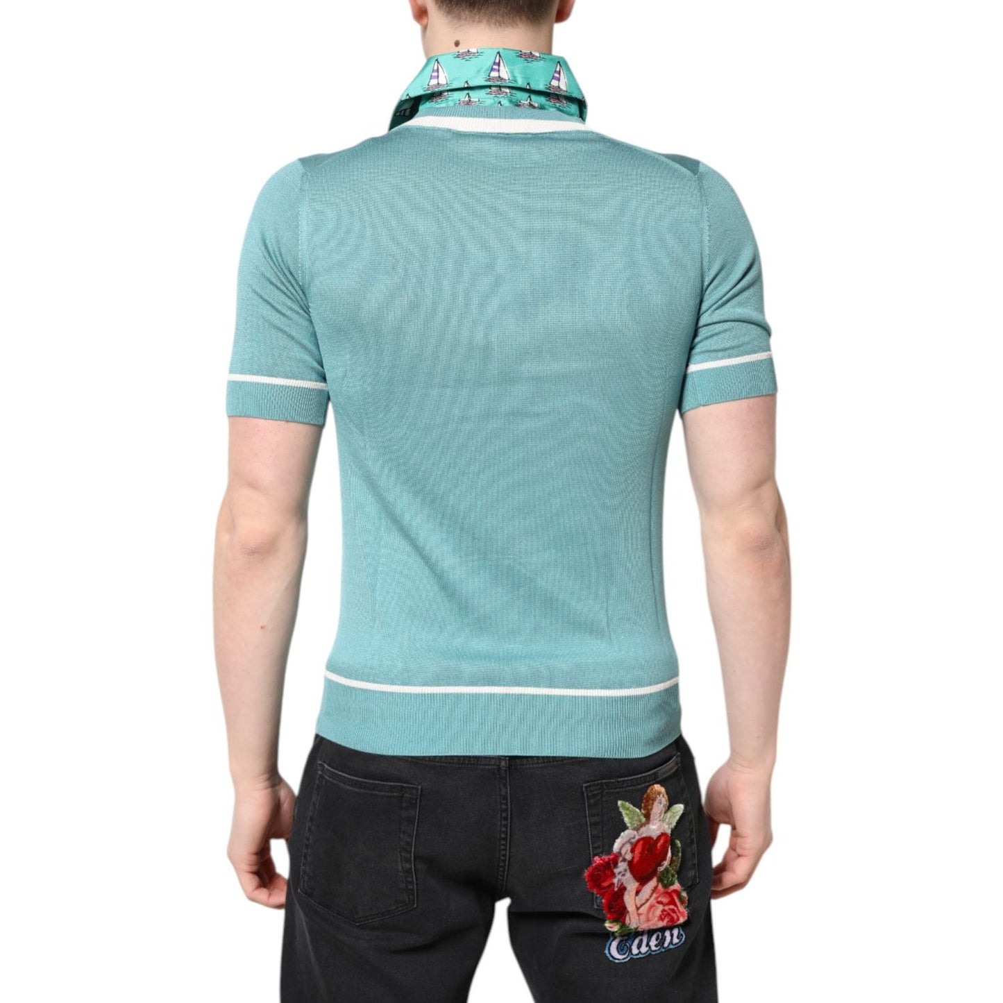 Dolce & Gabbana Green Printed Collared Short Sleeve T-shirt TSH87808-44