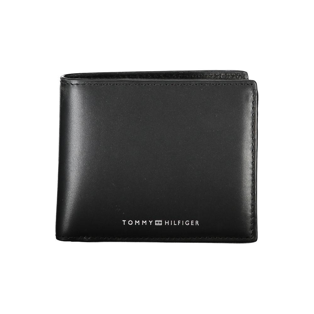 Tommy Hilfiger sleek black leather wallet for modern men, featuring iconic logo and spacious compartments for cards and cash.
