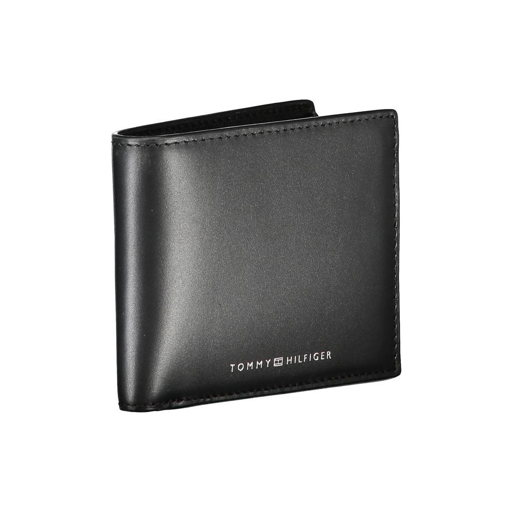 Tommy Hilfiger sleek black leather wallet with logo, designed for modern men, featuring multiple compartments and card slots.