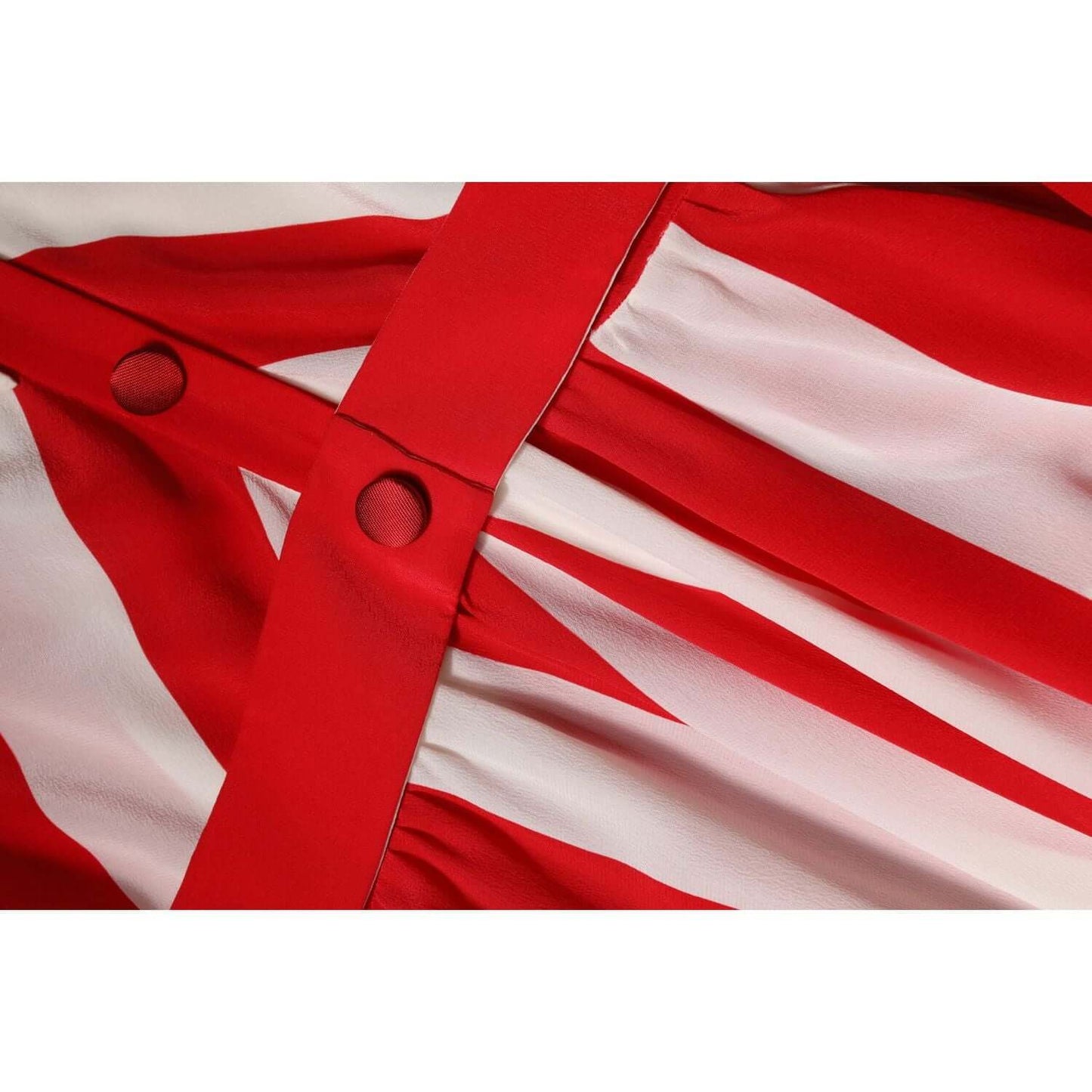 Dolce & Gabbana white and red striped silk fabric with button details on mini dress.