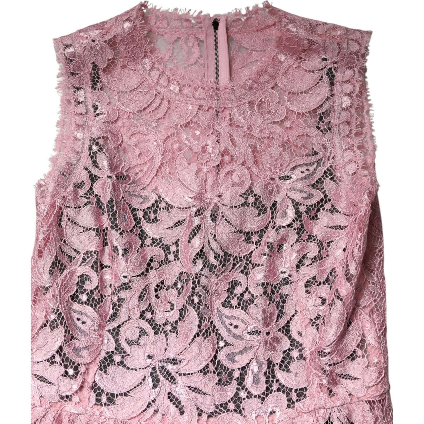 Dolce & Gabbana pink floral lace sleeveless mini dress, elegant design with intricate details, made in Italy.