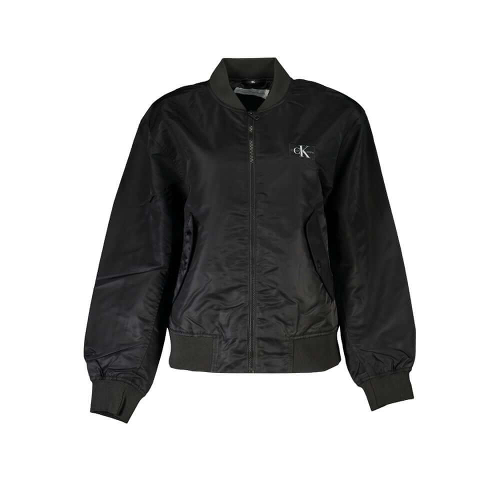 Calvin Klein long sleeve zip sports jacket, black with logo, durable polyamide, stylish and functional design.