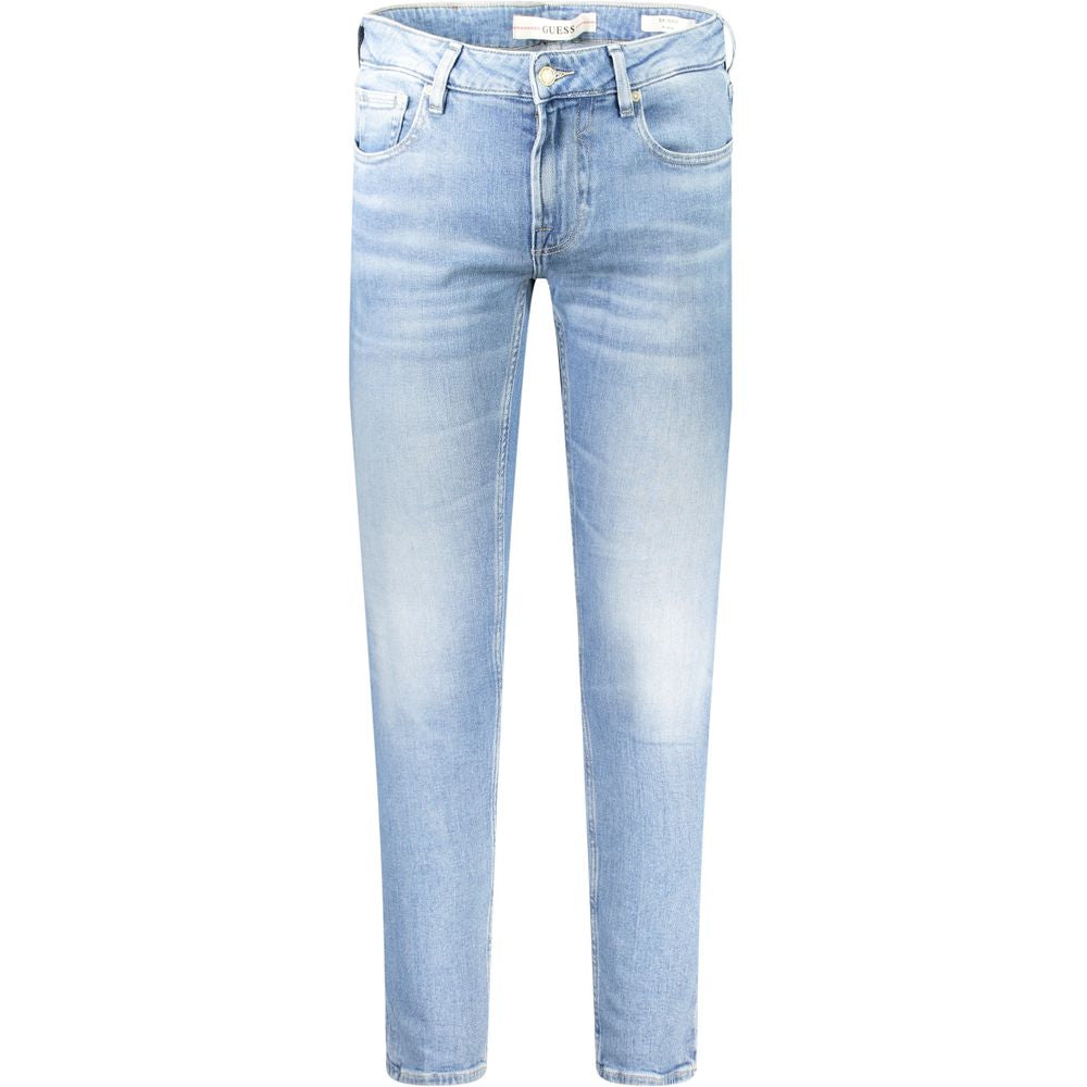 Guess Jeans light blue skinny men's jeans with washed effect, sustainable recycled cotton, and 5-pocket design for a modern trendsetter.