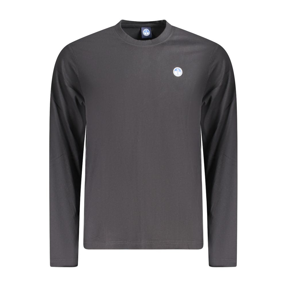 North Sails black long sleeve cotton men's T-shirt with logo, crew neck; perfect blend of style and comfort for nautical adventures.