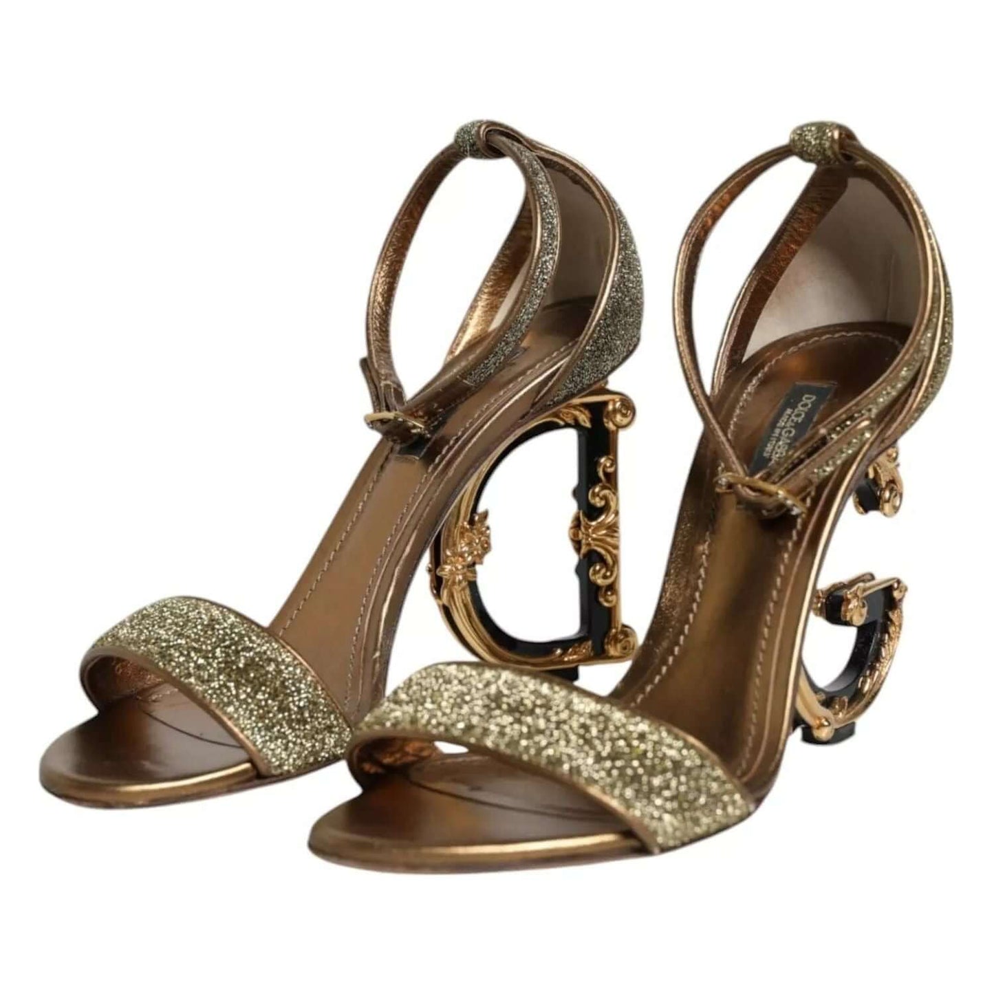Dolce & Gabbana Gold Lurex Ankle Strap Heel Sandals Shoes