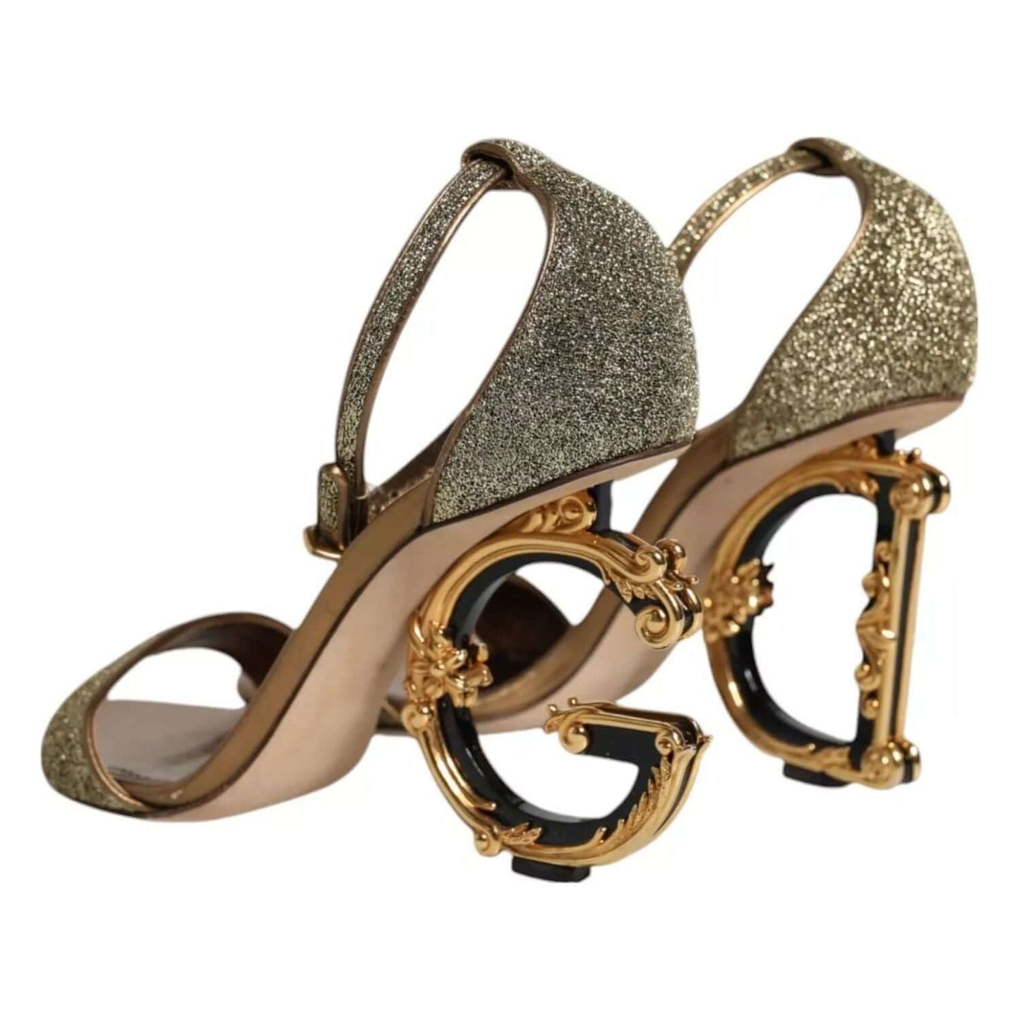 Dolce & Gabbana Gold Lurex Ankle Strap Heel Sandals Shoes