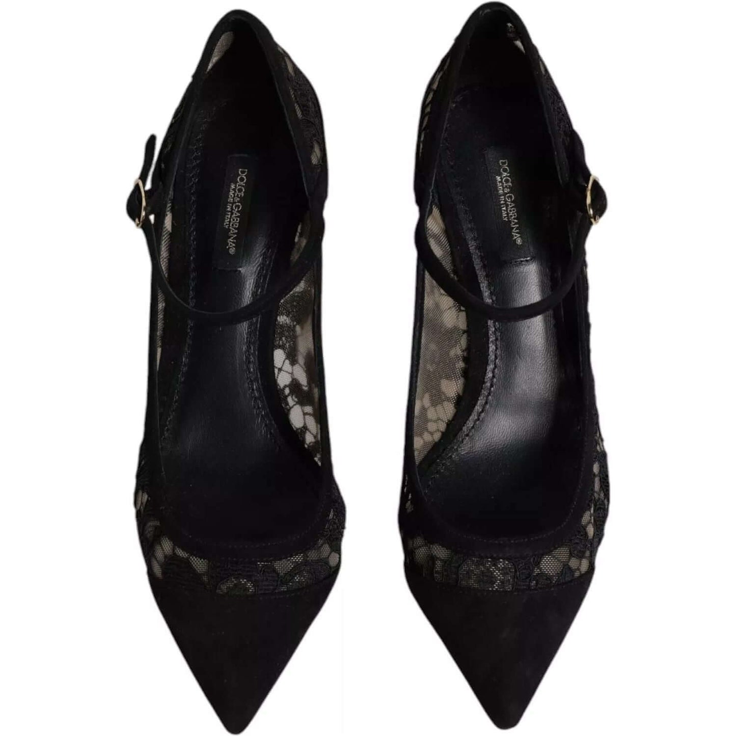 Dolce & Gabbana Black Mary Jane Taormina Lace Pumps with Logo Detail, Luxurious Italian Craftsmanship, Elegant Design, Black Heels