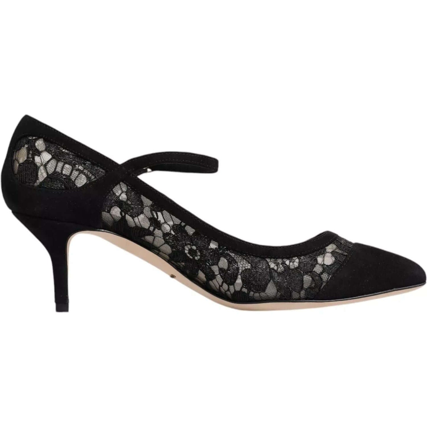 Dolce & Gabbana Black Mary Jane Taormina Lace Pumps with Viscose, Cotton, Goat Leather, Nylon blend. Exclusive Italian craftsmanship.