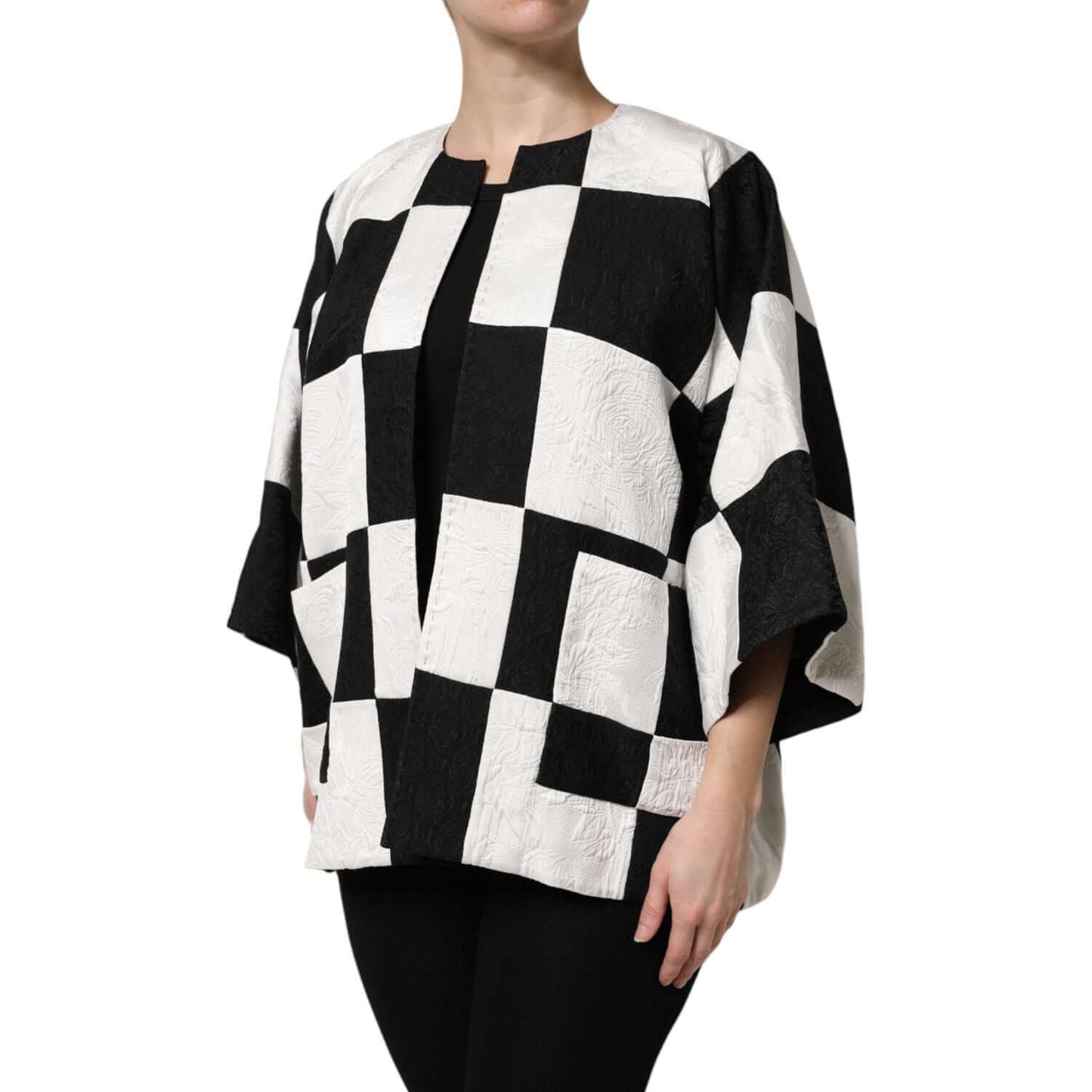 Dolce & Gabbana White Black Patchwork Jacquard Blazer Jacket
