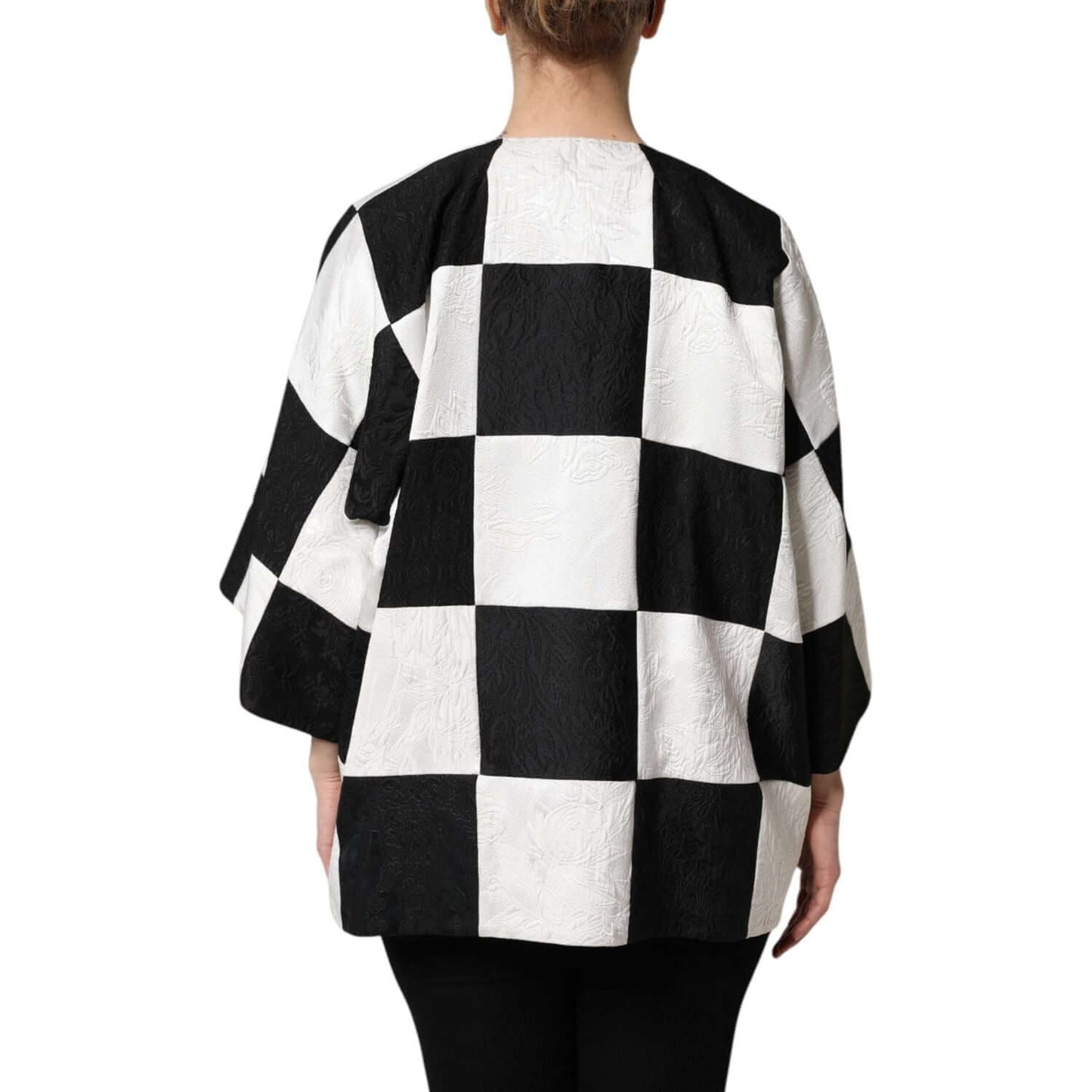 Dolce & Gabbana White Black Patchwork Jacquard Blazer Jacket