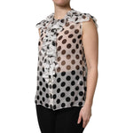 Dolce & Gabbana White Black Polka Dot Cotton Sleeveless Top TSH90250-36