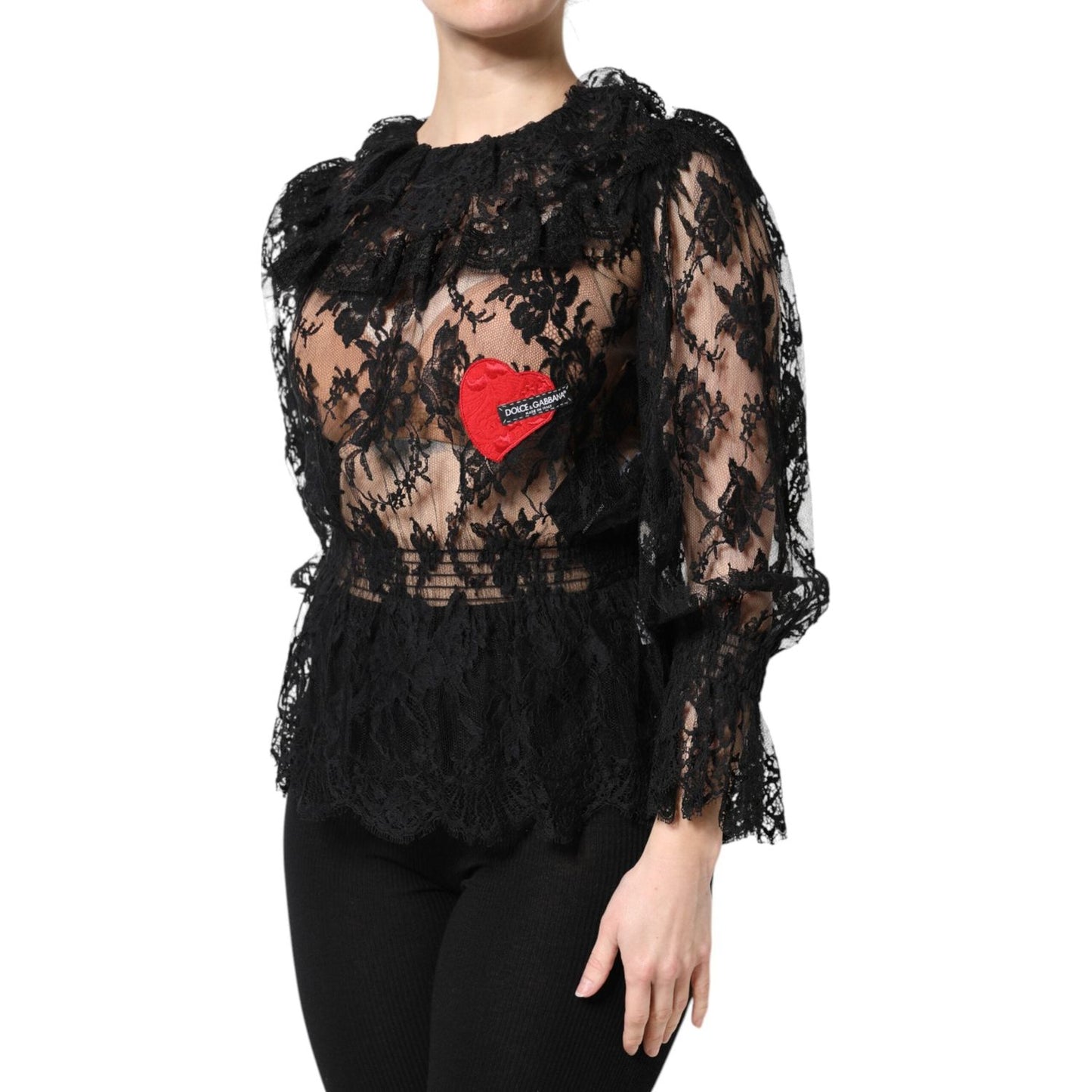 Dolce & Gabbana Black Cotton Floral Lace Women Blouse Top TSH90437-36