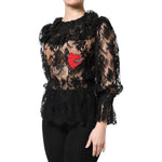 Dolce & Gabbana Black Cotton Floral Lace Women Blouse Top TSH90437-36