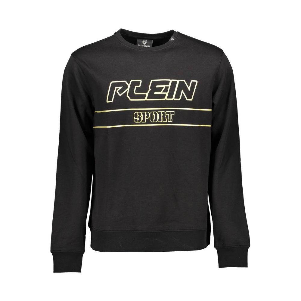 Plein Sport black cotton men's sweater with bold logo print and contrasting details, perfect for high-end streetwear style.