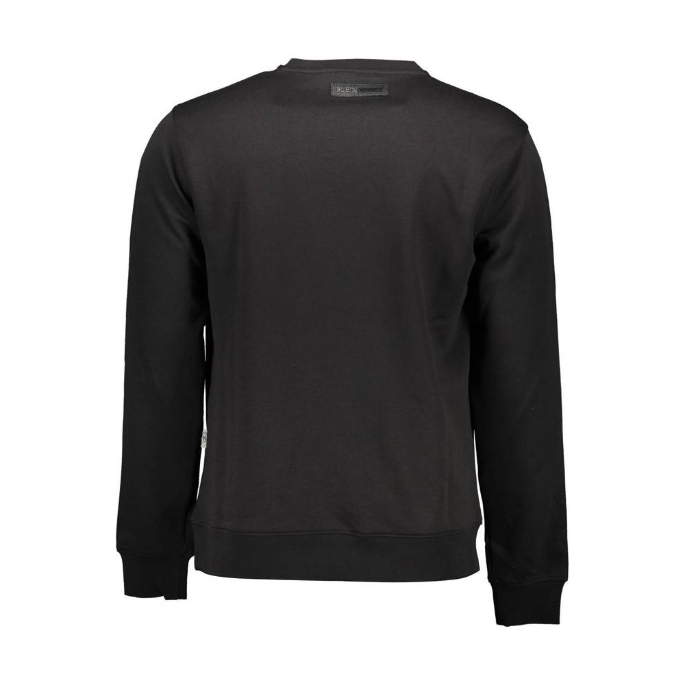 Back view of Plein Sport black cotton men's sweatshirt showcasing long sleeves and round neck design.