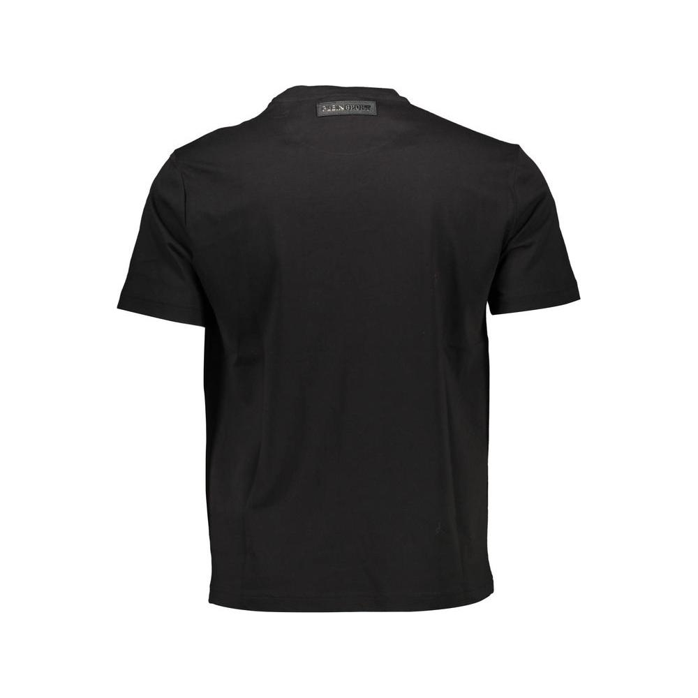 Plein Sport black cotton men's t-shirt, back view, showcasing short sleeves and premium fabric for luxury activewear style.