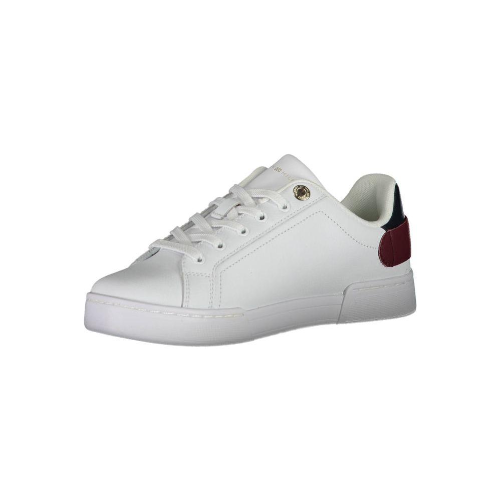 Tommy Hilfiger white women's sneaker with recycled polyester, featuring colorful accents and the iconic logo for sporty-chic style.
