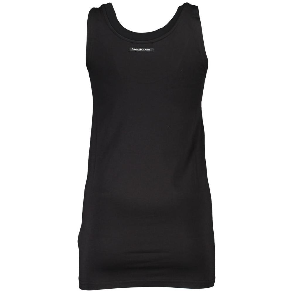 Cavalli Class black cotton women's tank top with bold print and logo, round neckline, and wide shoulders for a statement fashion piece.