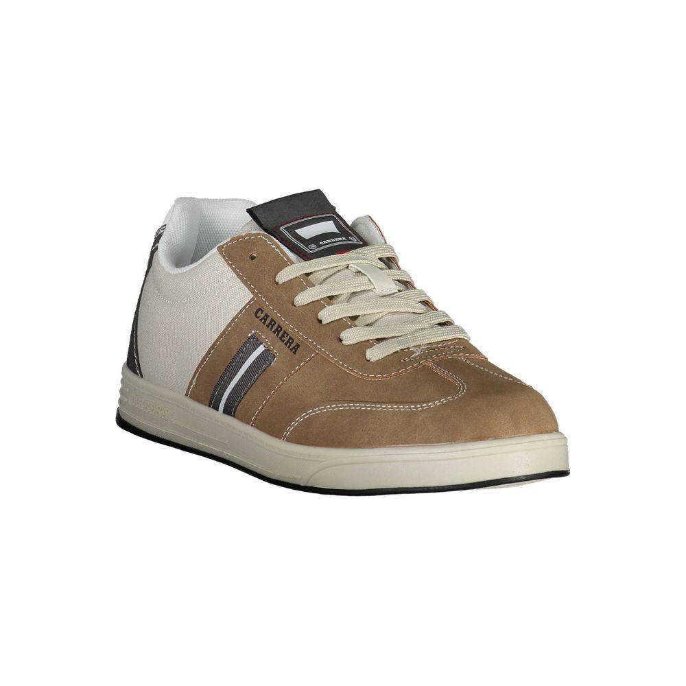 Carrera Brown ECO Leather Men Sneaker showcasing contrasting details and Carrera logo on white and brown design.