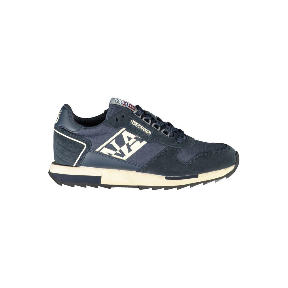 Napapijri Sleek Blue Sporty Laced Sneakers with contrast details and logo, side view, showcasing vibrant blue design.