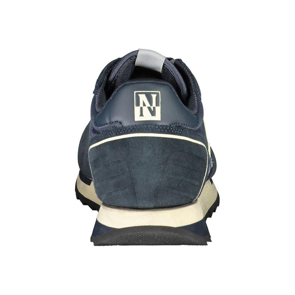 Rear view of Napapijri Sleek Blue Sporty Laced Sneakers showcasing the iconic logo and stylish design.