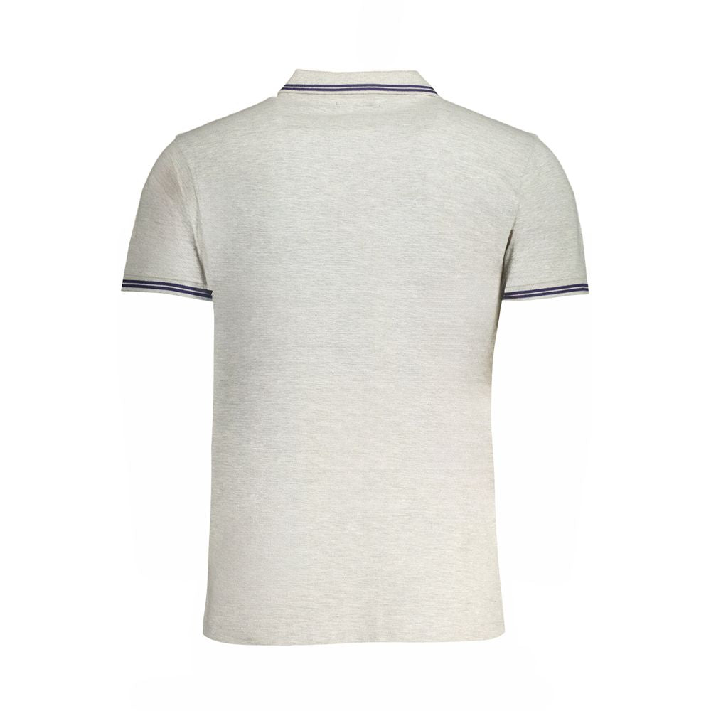 Back view of Cavalli Class Gray Cotton Men Polo Shirt with contrast details and logo embroidery.