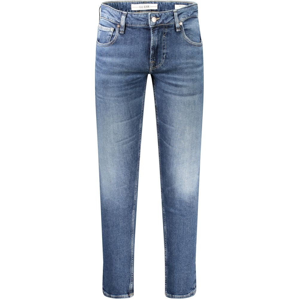 Guess blue skinny jeans with washed effect, 5 pockets, button and zip closure, made from recycled cotton.