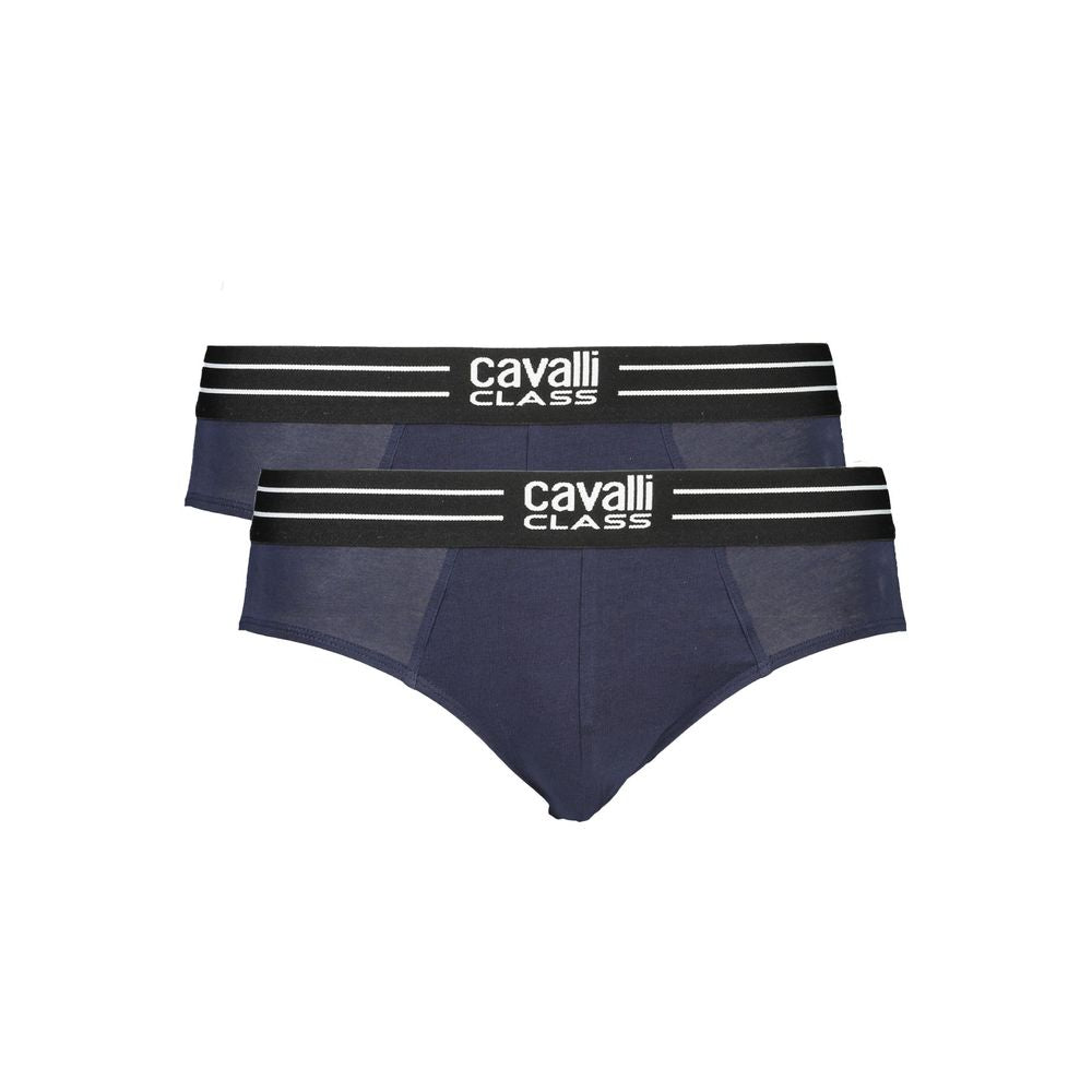 Cavalli Class blue cotton men's underwear with elastic waistband and logo, offering luxury comfort and a captivating design.