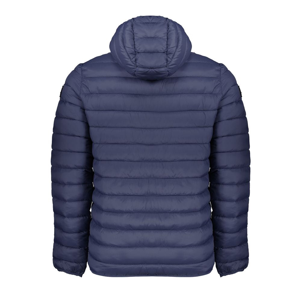 Armata Di Mare blue polyamide men's jacket with hood, rear view, showcasing sleek nautical design and quilting.