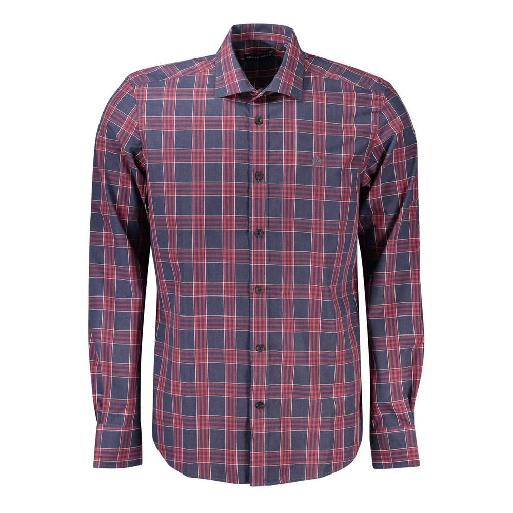 North Sails blue cotton men's shirt with tartan pattern, long sleeves, and French collar.