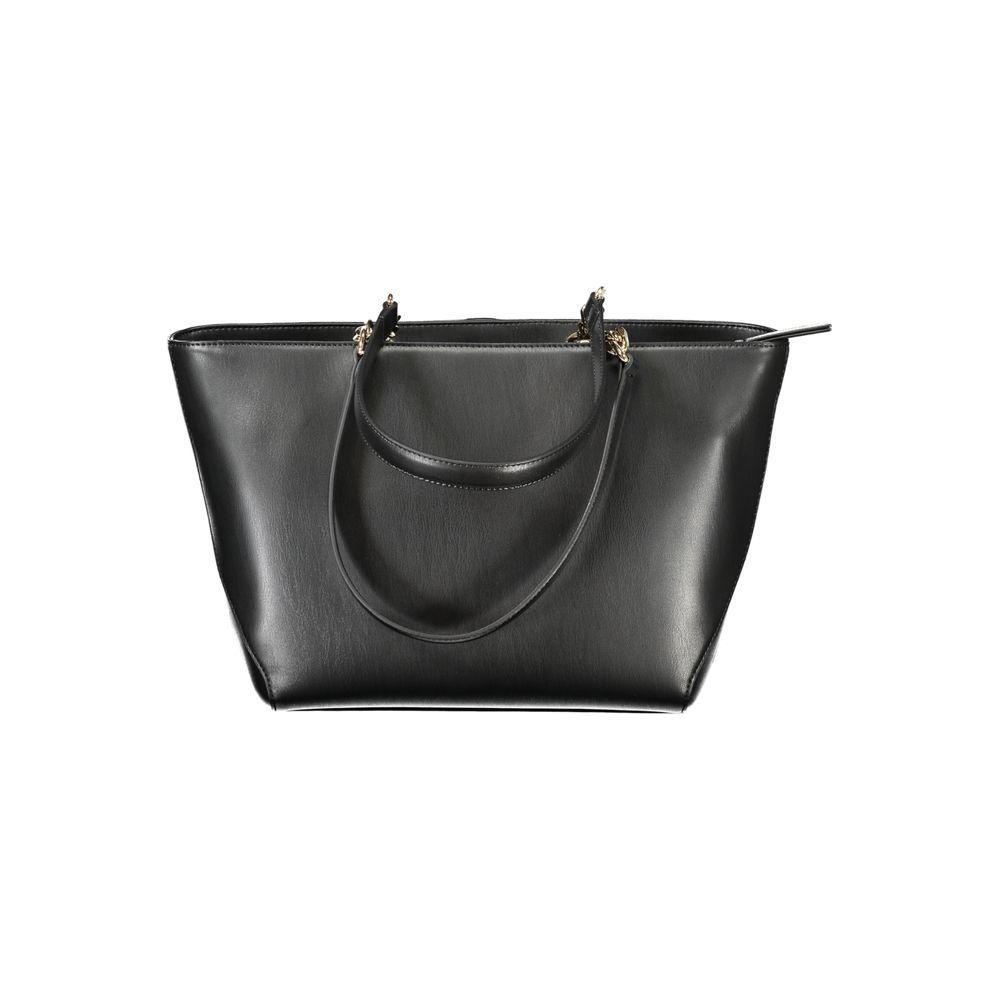 Tommy Hilfiger black polyethylene women's handbag with two handles and zip closure, featuring the iconic logo, ideal for modern fashion.