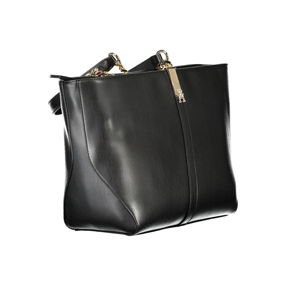 Tommy Hilfiger Black Polyethylene Women's Handbag with Gold Zipper and Two Handles