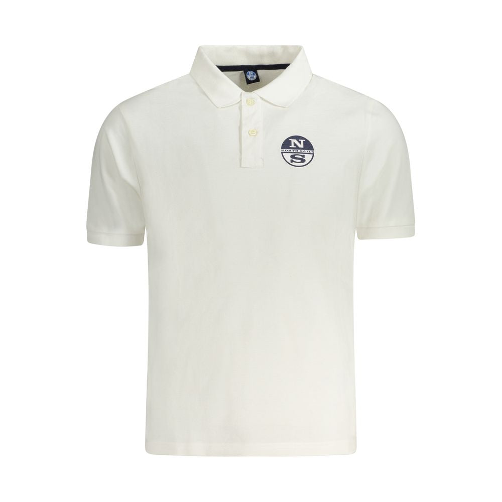 North Sails white cotton men's polo shirt with logo, two-button placket, embodying nautical style and sophistication.
