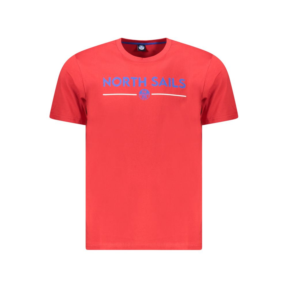 North Sails Red Cotton Men T-Shirt with Logo and Print, Crew Neck, 100% Cotton, Casual Sophistication for Trendsetting Style.