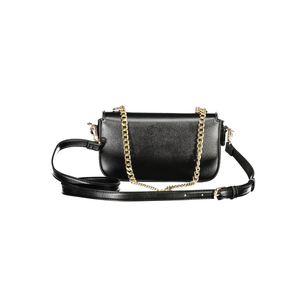 Valentino Bags black polyethylene women's handbag with elegant chain handle and adjustable strap, eco-friendly luxury fashion accessory.