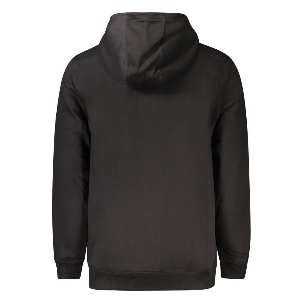 Back view of Tommy Hilfiger black hooded men's sweater with long sleeves and zip closure, showcasing urban style.